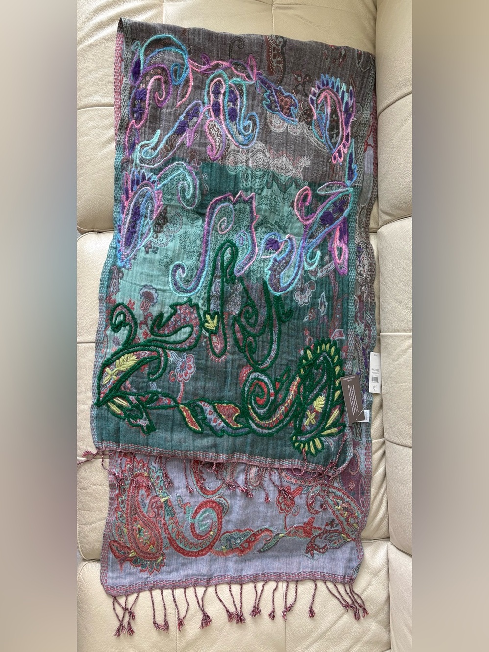 Multicolored Embroidered Paisley Shawl Scarf in Teals Pinks Purples and more!